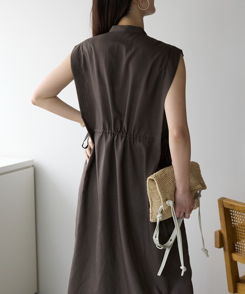 PREFERIR（プレフェリール）の「バンドカラー シャツ サイドリボン レイヤード ワンピース(M,L)ツーサイズ（シャツワンピース・レディース・ブラック/ブラウン/グリーン・MEDIUM/LARGE）」の18枚目の写真