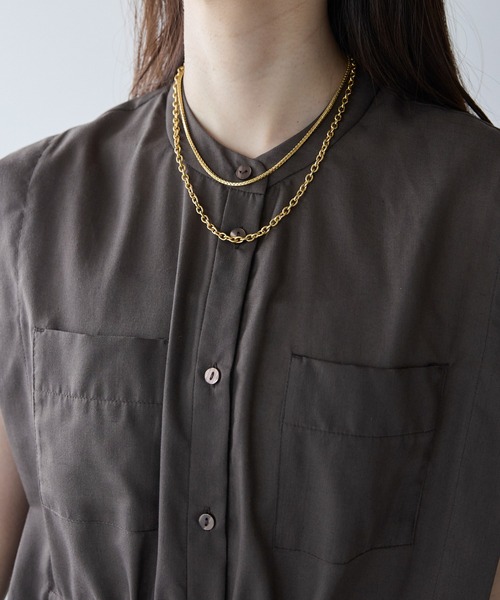 PREFERIR（プレフェリール）の「バンドカラー シャツ サイドリボン レイヤード ワンピース(M,L)ツーサイズ（シャツワンピース・レディース・ブラック/ブラウン/グリーン・MEDIUM/LARGE）」の19枚目の写真