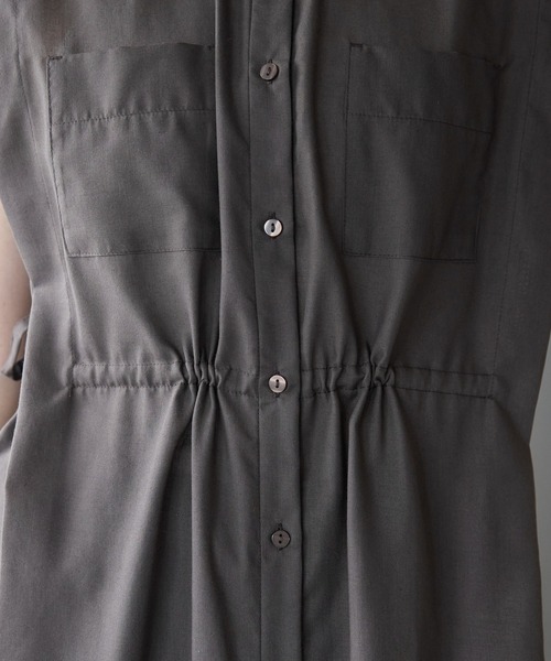 PREFERIR（プレフェリール）の「バンドカラー シャツ サイドリボン レイヤード ワンピース(M,L)ツーサイズ（シャツワンピース・レディース・ブラック/ブラウン/グリーン・MEDIUM/LARGE）」の20枚目の写真