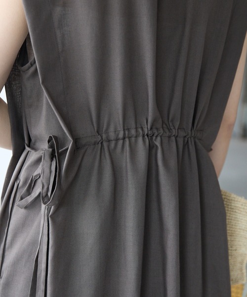 PREFERIR（プレフェリール）の「バンドカラー シャツ サイドリボン レイヤード ワンピース(M,L)ツーサイズ（シャツワンピース・レディース・ブラック/ブラウン/グリーン・MEDIUM/LARGE）」の21枚目の写真