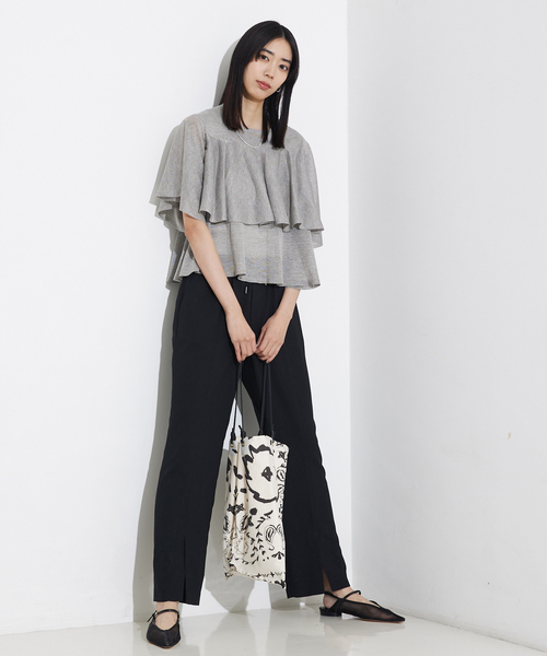 qualite（カリテ）の「【新色追加！】シャイニーフレアニット/オフィスカジュアル/夏服/サマーニット/シアー（ニット/セーター・レディース・ゴールド/オフホワイト/グレー/ライトベージュ/セージグリーン・フリー）」の11枚目の写真