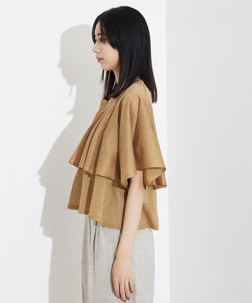 qualite（カリテ）の「【新色追加！】シャイニーフレアニット/オフィスカジュアル/夏服/サマーニット/シアー（ニット/セーター・レディース・ゴールド/オフホワイト/グレー/ライトベージュ/セージグリーン・フリー）」の9枚目の写真