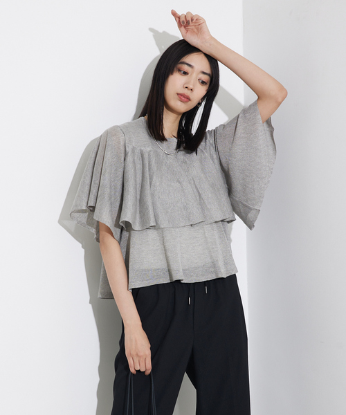 qualite（カリテ）の「【新色追加！】シャイニーフレアニット/オフィスカジュアル/夏服/サマーニット/シアー（ニット/セーター・レディース・ゴールド/オフホワイト/グレー/ライトベージュ/セージグリーン・フリー）」の16枚目の写真