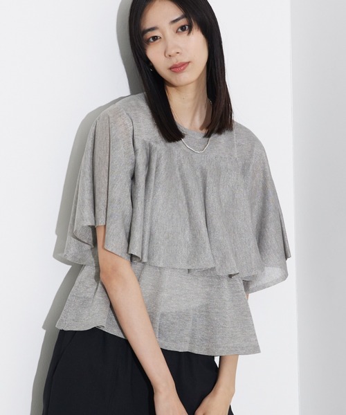 qualite（カリテ）の「【新色追加！】シャイニーフレアニット/オフィスカジュアル/夏服/サマーニット/シアー（ニット/セーター・レディース・ゴールド/オフホワイト/グレー/ライトベージュ/セージグリーン・フリー）」の3枚目の写真