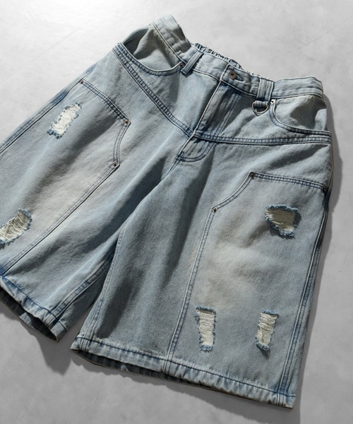 THE MARX RE CREATION(ザマルクスリクリエーション)の「【PLES MAKERS/プリーズメーカーズ】DOUBLE KNEE DAMAGE HALF PANTS / ダブルニー ダメージデニム ハーフパンツ(デニムパンツ・メンズ・ブラウン/ブルー/ブラック・L/M)」の17枚目の写真
