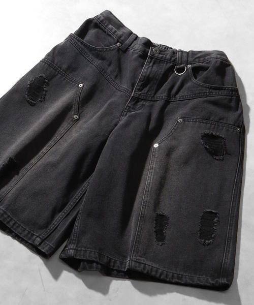 THE MARX RE CREATION(ザマルクスリクリエーション)の「【PLES MAKERS/プリーズメーカーズ】DOUBLE KNEE DAMAGE HALF PANTS / ダブルニー ダメージデニム ハーフパンツ(デニムパンツ・メンズ・ブラウン/ブルー/ブラック・L/M)」の19枚目の写真