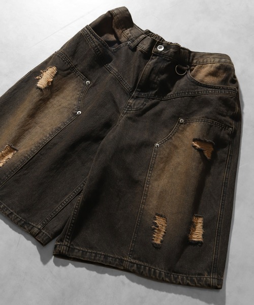 THE MARX RE CREATION(ザマルクスリクリエーション)の「【PLES MAKERS/プリーズメーカーズ】DOUBLE KNEE DAMAGE HALF PANTS / ダブルニー ダメージデニム ハーフパンツ(デニムパンツ・メンズ・ブラウン/ブルー/ブラック・L/M)」の18枚目の写真