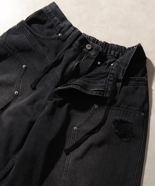 THE MARX RE CREATION(ザマルクスリクリエーション)の「【PLES MAKERS/プリーズメーカーズ】DOUBLE KNEE DAMAGE HALF PANTS / ダブルニー ダメージデニム ハーフパンツ(デニムパンツ・メンズ・ブラウン/ブルー/ブラック・L/M)」の8枚目の写真