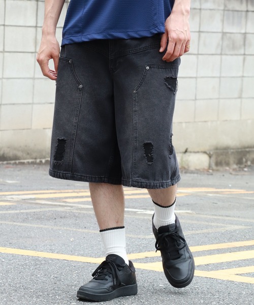 THE MARX RE CREATION(ザマルクスリクリエーション)の「【PLES MAKERS/プリーズメーカーズ】DOUBLE KNEE DAMAGE HALF PANTS / ダブルニー ダメージデニム ハーフパンツ(デニムパンツ・メンズ・ブラウン/ブルー/ブラック・L/M)」の22枚目の写真