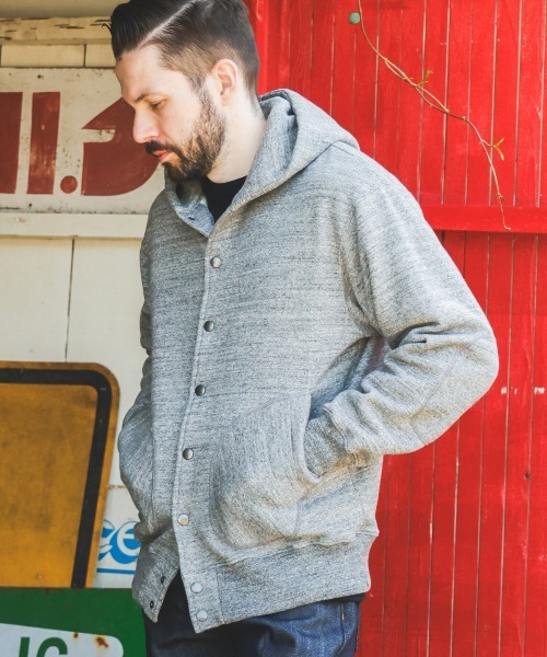 MR.OLIVE（ミスターオリーブ）の「FRENCH TERRY RAFFY COTTON / BUTTON UP HOODY（パーカー・メンズ・杢グレー/オートミール・MEDIUM/LARGE）」の14枚目の写真