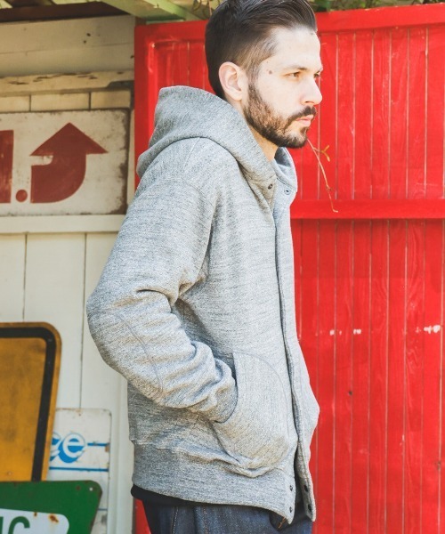 MR.OLIVE（ミスターオリーブ）の「FRENCH TERRY RAFFY COTTON / BUTTON UP HOODY（パーカー・メンズ・杢グレー/オートミール・MEDIUM/LARGE）」の13枚目の写真