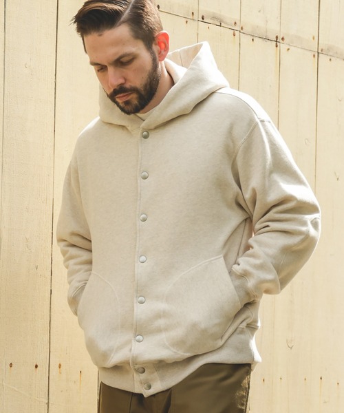 MR.OLIVE（ミスターオリーブ）の「FRENCH TERRY RAFFY COTTON / BUTTON UP HOODY（パーカー・メンズ・杢グレー/オートミール・MEDIUM/LARGE）」の11枚目の写真