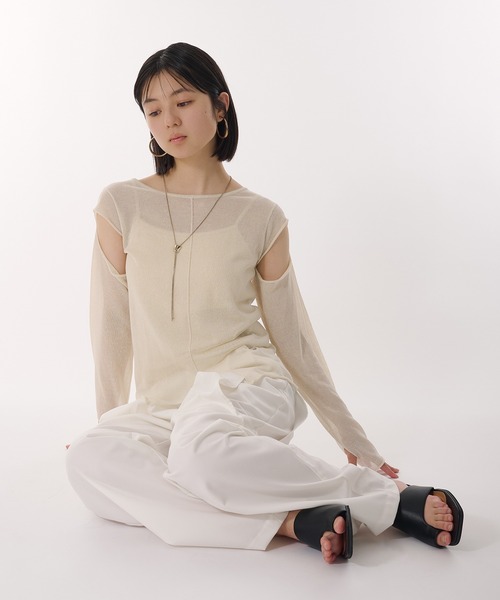 MUHET（ミュエータ）の「glitter sheer long t-shirt / ラメシアートップス（その他トップス・レディース・オフホワイト/チャコールグレー/ネイビー・FREE）」の7枚目の写真
