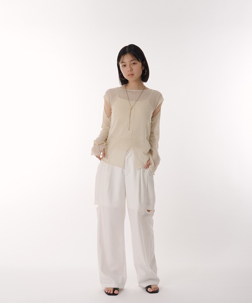 MUHET（ミュエータ）の「glitter sheer long t-shirt / ラメシアートップス（その他トップス・レディース・オフホワイト/チャコールグレー/ネイビー・FREE）」の6枚目の写真