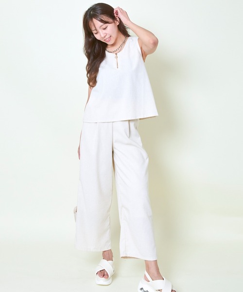 GORGE(ゴージ)の「《涼しげリラックス》レディース 上下2点セット ノースリーブトップス×ワイドパンツ セットアップ 春夏秋(サロペット/オーバーオール・レディース・ブラック/モカ/アイボリー・F)」の8枚目の写真