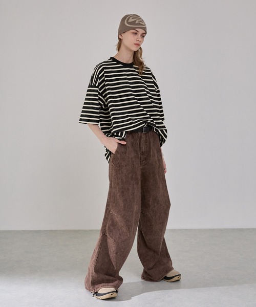 EMMA CLOTHES（エマクローズ）の「ヴィンテージライク オーバーサイズ ボーダー半袖Tシャツ（Tシャツ/カットソー・メンズ・ブラック/オフホワイト/レッド系・M/L）」の20枚目の写真