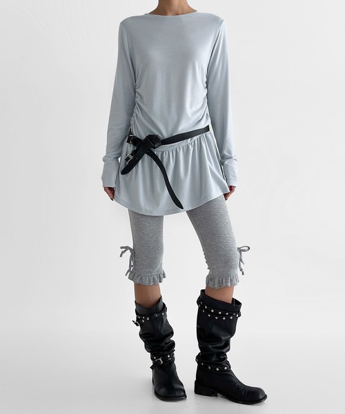 minsobi（ミンソビ）の「シャーリングセミフレアワンピース（ワンピース・レディース・ブラック/ライトグレー/ホワイト・FREE）」の17枚目の写真