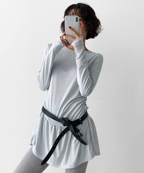 minsobi（ミンソビ）の「シャーリングセミフレアワンピース（ワンピース・レディース・ブラック/ライトグレー/ホワイト・FREE）」の20枚目の写真