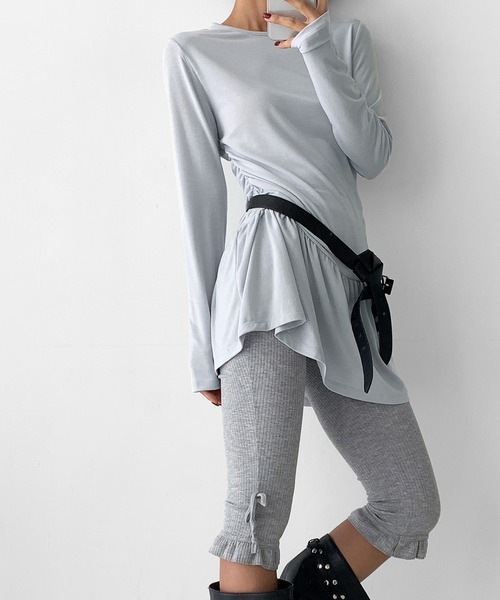 minsobi（ミンソビ）の「シャーリングセミフレアワンピース（ワンピース・レディース・ブラック/ライトグレー/ホワイト・FREE）」の21枚目の写真