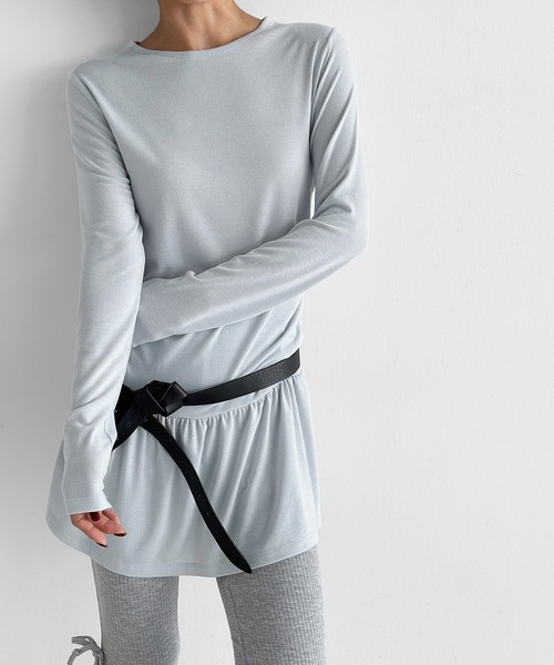 minsobi（ミンソビ）の「シャーリングセミフレアワンピース（ワンピース・レディース・ブラック/ライトグレー/ホワイト・FREE）」の19枚目の写真