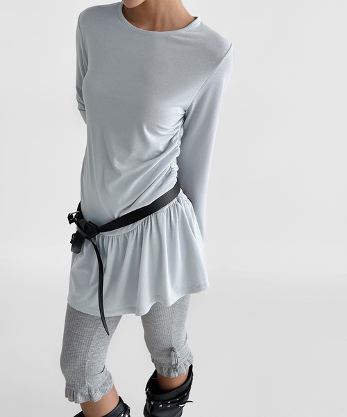 minsobi（ミンソビ）の「シャーリングセミフレアワンピース（ワンピース・レディース・ブラック/ライトグレー/ホワイト・FREE）」の13枚目の写真