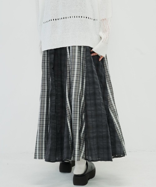 zozo限定】ダブル チェック柄 ロングスカート ウエストゴム