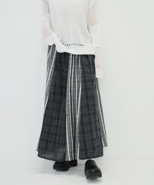 zozo限定】ダブル チェック柄 ロングスカート ウエストゴム