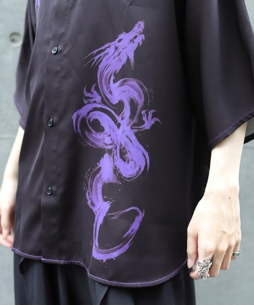REZEN（リゼン）の「昇龍プリント半袖シャツ（シャツ/ブラウス・メンズ・レッドパープル/ローズ/ブラック・LARGE/MEDIUM）」の9枚目の写真