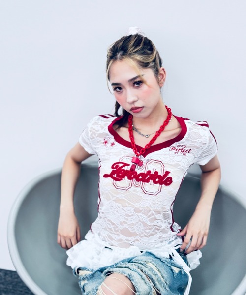 Coup de BEAUTE●レース＆ラインストーン付きTシャツ★ Coup de BEAUTE○レース＆ラインストーン付きTシャツ☆