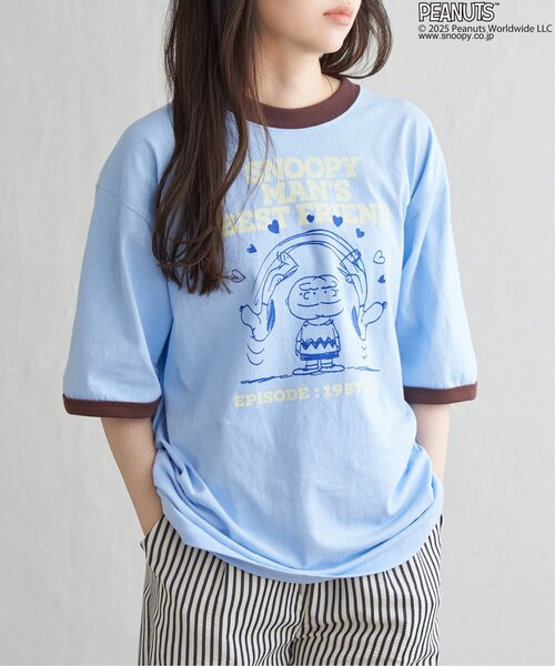 PEANUTS（ピーナッツ）の「PEANUTS ピーナッツ SNOOPY スヌーピー TP ベストフレンドリンガーT（Tシャツ/カットソー・メンズ・ホワイト/クリーム/オフホワイト/サックスブルー・LL/L/M）」の7枚目の写真