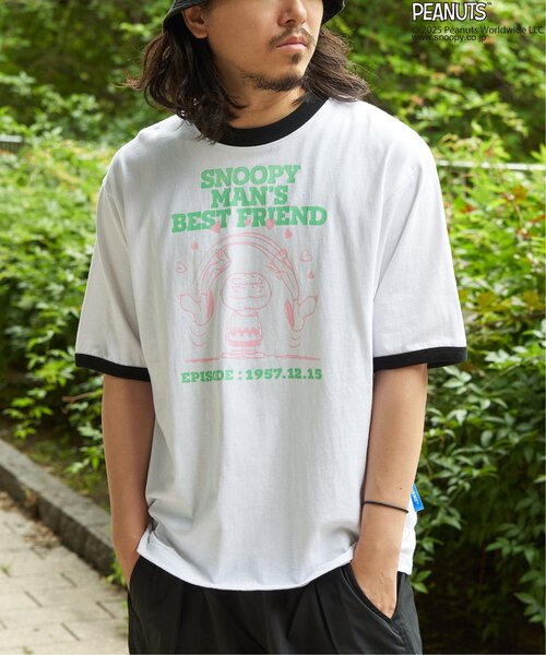 PEANUTS（ピーナッツ）の「PEANUTS ピーナッツ SNOOPY スヌーピー TP ベストフレンドリンガーT（Tシャツ/カットソー・メンズ・ホワイト/クリーム/オフホワイト/サックスブルー・LL/L/M）」の2枚目の写真