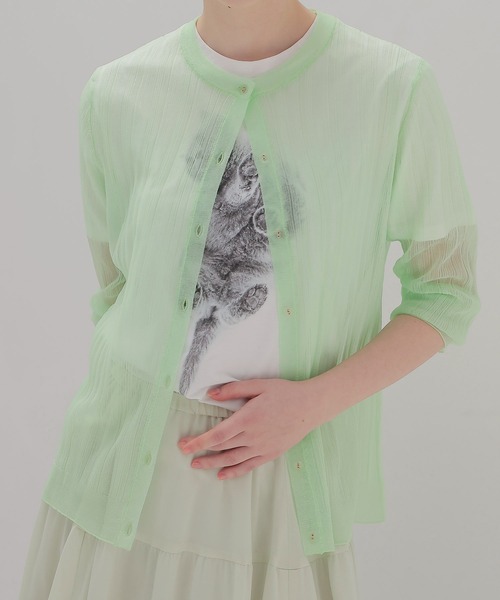 DRESSLAVE(ドレスレイブ)の「sheer random rib cardigan(シアーランダムリブカーディガン)(カーディガン/ボレロ・レディース・ライトグリーン・38)」の4枚目の写真