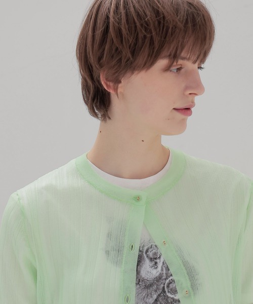 DRESSLAVE(ドレスレイブ)の「sheer random rib cardigan(シアーランダムリブカーディガン)(カーディガン/ボレロ・レディース・ライトグリーン・38)」の5枚目の写真