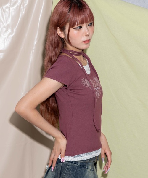 dispark(ディスパーク)の「DISPARK/チョーカー付きレースレイヤードピチT(Tシャツ/カットソー・レディース・ライトブラウン/レッド系その他・FREE)」の15枚目の写真