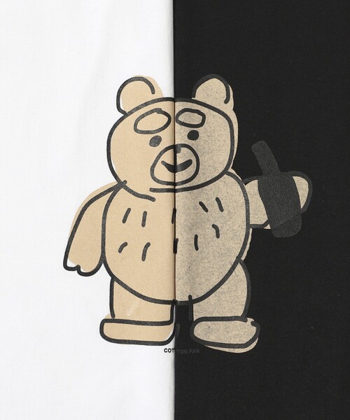 cotton pan（コットンパン）の「COTTON PAN/コットンパン くま フロントプリントTシャツ / CP25AW-FH005（Tシャツ/カットソー・メンズ・ブラック/ホワイト・L/M）」の5枚目の写真