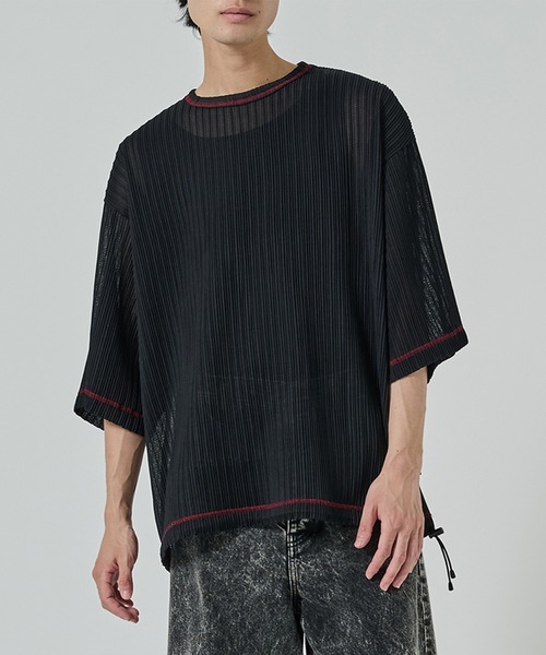 SHAREEF(シャリーフ)の「【SHAREEF】SHEER CODE TEE(Tシャツ/カットソー・メンズ・ブラック/ホワイト・1/2)」の4枚目の写真