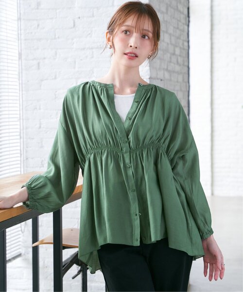 ikka(イッカ)の「【お得だ値】シアシャーリングブラウスアンサンブル【2点セット】(シャツ/ブラウス・レディース・グリーン/オフホワイト/ブラック/グレイッシュベージュ・S/M/L)」の12枚目の写真