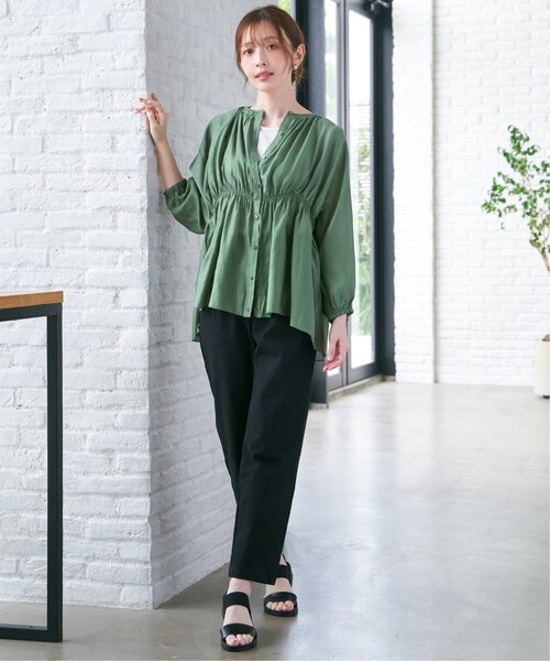ikka(イッカ)の「【お得だ値】シアシャーリングブラウスアンサンブル【2点セット】(シャツ/ブラウス・レディース・グリーン/オフホワイト/ブラック/グレイッシュベージュ・S/M/L)」の14枚目の写真