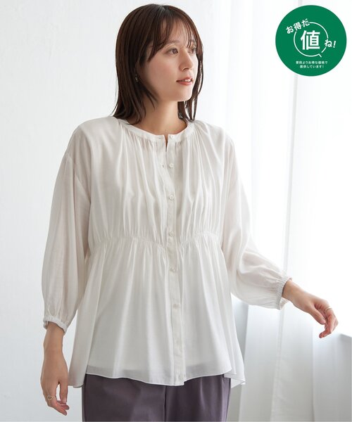 ikka(イッカ)の「【お得だ値】シアシャーリングブラウスアンサンブル【2点セット】(シャツ/ブラウス・レディース・グリーン/オフホワイト/ブラック/グレイッシュベージュ・S/M/L)」の7枚目の写真