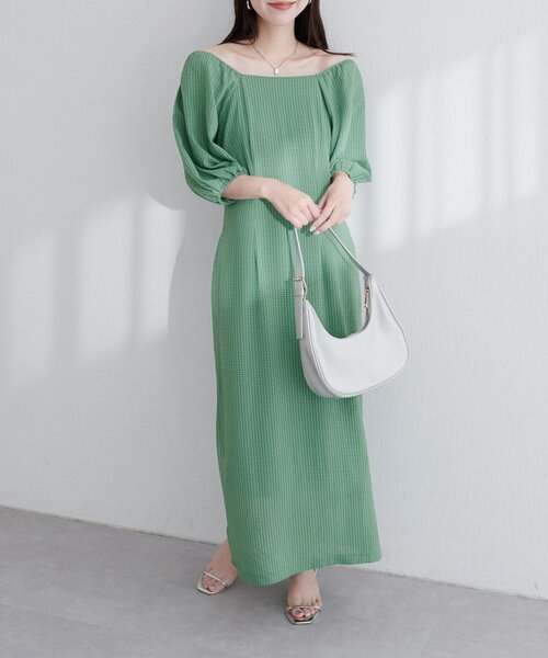 natural couture（ナチュラルクチュール）の「【ako】ポコポコチェック袖ボリュームワンピース（ワンピース・レディース・その他1/ピンク/グリーン/ボルドー/ブラック・FREE）」の3枚目の写真