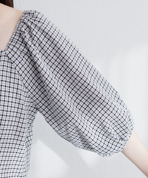 natural couture（ナチュラルクチュール）の「【ako】ポコポコチェック袖ボリュームワンピース（ワンピース・レディース・その他1/ピンク/グリーン/ボルドー/ブラック・FREE）」の17枚目の写真