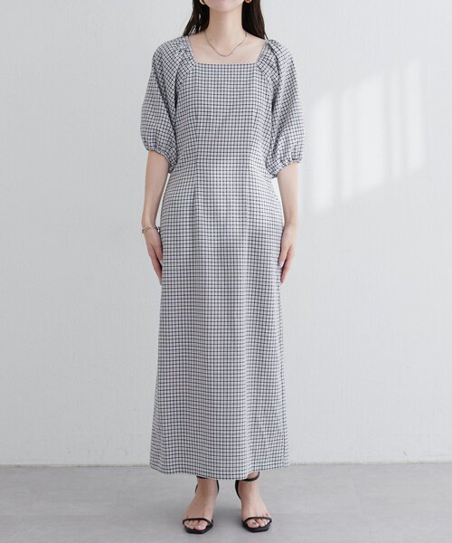 natural couture（ナチュラルクチュール）の「【ako】ポコポコチェック袖ボリュームワンピース（ワンピース・レディース・その他1/ピンク/グリーン/ボルドー/ブラック・FREE）」の13枚目の写真