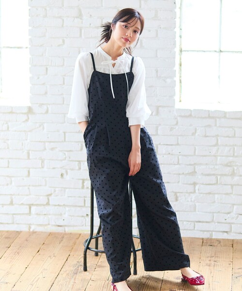 Feroux(フェルゥ)の「ドットフロッキー ロンパース(サロペット/オーバーオール・レディース・ブラック系1/ダークブラウン系1・SMALL/MEDIUM)」の13枚目の写真