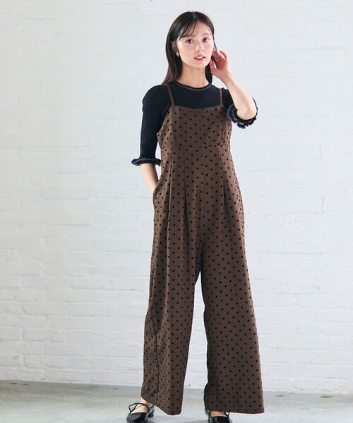Feroux(フェルゥ)の「ドットフロッキー ロンパース(サロペット/オーバーオール・レディース・ブラック系1/ダークブラウン系1・SMALL/MEDIUM)」の16枚目の写真