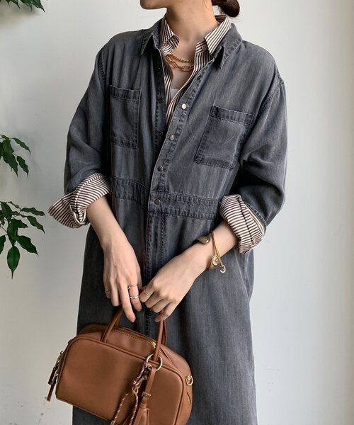 DouDou(ドゥドゥ)の「リヨセルデニムワンピース(ワンピース・レディース・ブルー/ブラック・FREE/TM)」の8枚目の写真