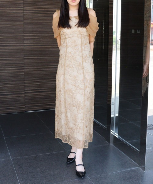 DONOBAN（ドノバン）の「【ANDRESD】tulel drape spangle dress セレモニー 結婚式 二次会 同窓会 成人式 入学式 卒業式 お呼ばれ パーティードレス オケージョンドレス（ワンピース・レディース・ライトグリーン/イエロー・S/M/L）」の2枚目の写真