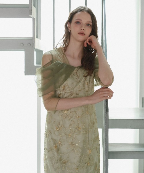 DONOBAN（ドノバン）の「【ANDRESD】tulel drape spangle dress セレモニー 結婚式 二次会 同窓会 成人式 入学式 卒業式 お呼ばれ パーティードレス オケージョンドレス（ワンピース・レディース・ライトグリーン/イエロー・S/M/L）」の18枚目の写真