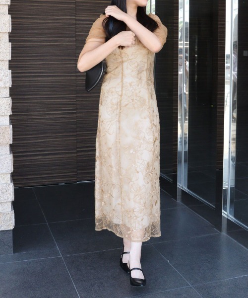 DONOBAN（ドノバン）の「【ANDRESD】tulel drape spangle dress セレモニー 結婚式 二次会 同窓会 成人式 入学式 卒業式 お呼ばれ パーティードレス オケージョンドレス（ワンピース・レディース・ライトグリーン/イエロー・S/M/L）」の3枚目の写真