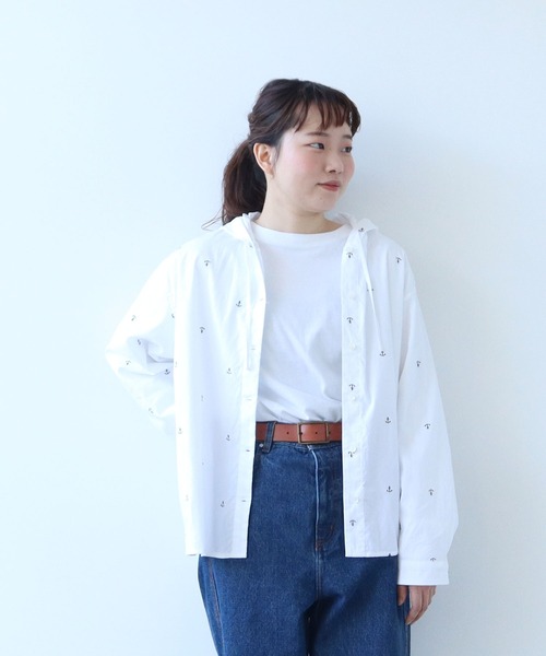 PAR ICI（パーリッシィ）の「オックス/デニム イカリ刺繍フードシャツ（シャツ/ブラウス・レディース・サックスブルー/ホワイト/インディゴブルー・FREE）」の2枚目の写真