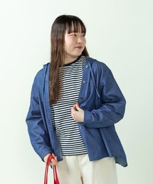 オックス/デニム イカリ刺繍フードシャツ